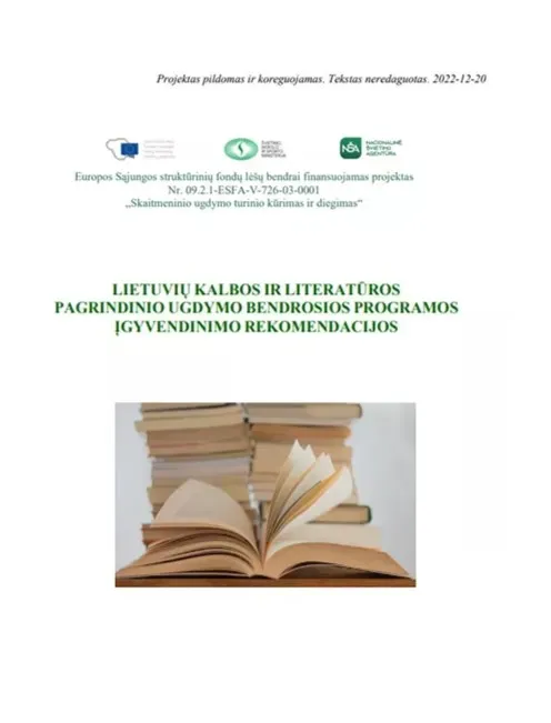 Lietuvių kalbos ir literatūros pagrindinio ugdymo bendrosios programos įgyvendinimo rekomendacijos
