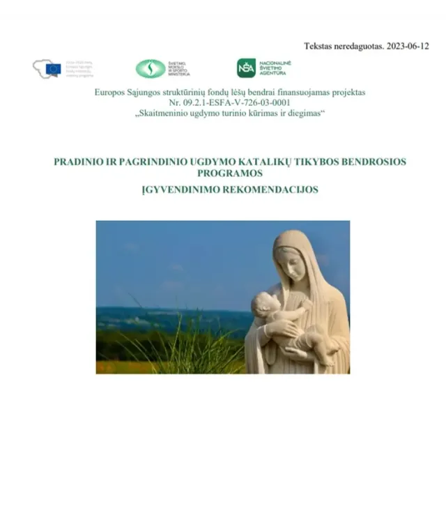 Pradinio ir pagrindinio ugdymo katalikų tikybos bendrosios programos įgyvendinimo rekomendacijos