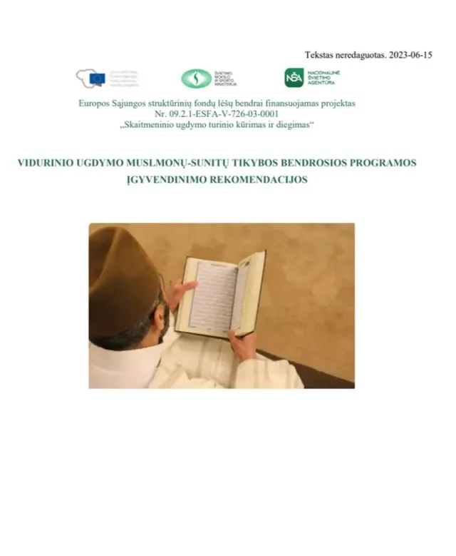 Vidurinio ugdymo musulmonų-sunitų tikybos bendrosios programos įgyvendinimo rekomendacijos