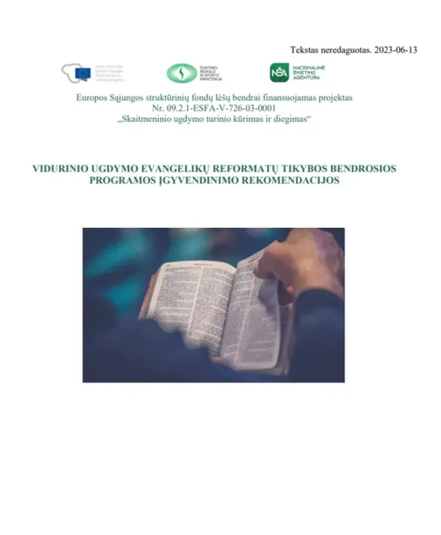 Vidurinio ugdymo evangelikų reformatų tikybos bendrosios programos įgyvendinimo rekomendacijos