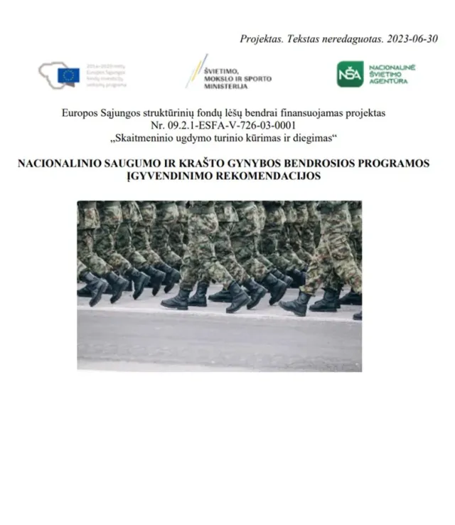 Nacionalinio saugumo ir krašto gynybos bendrosios programos įgyvendinimo rekomendacijos